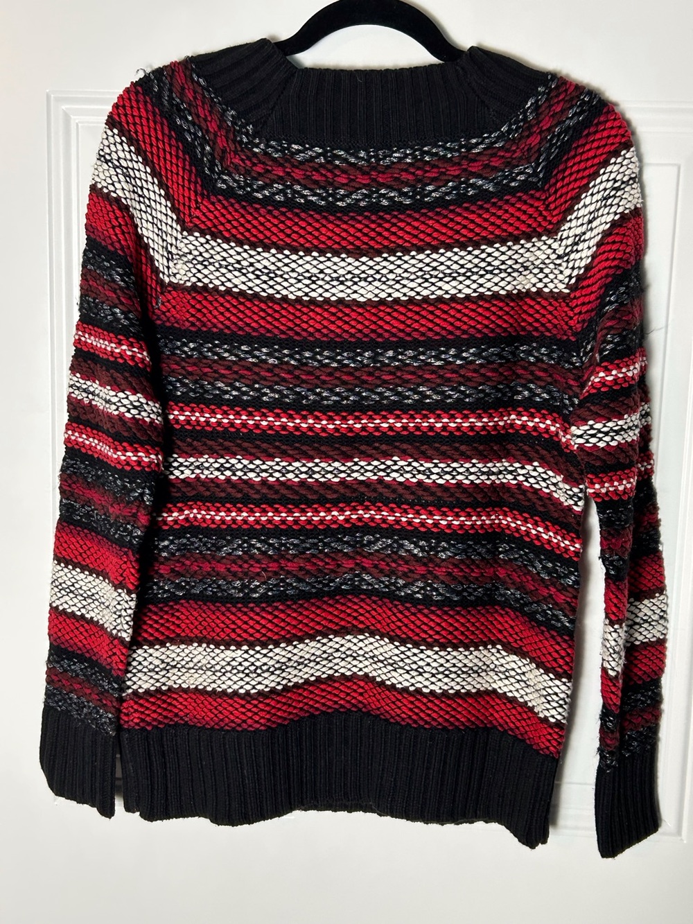 Eye Catching M Chunky Bold Striped Textured Crewneck Sweater Red Black White - Picture 3 of 5